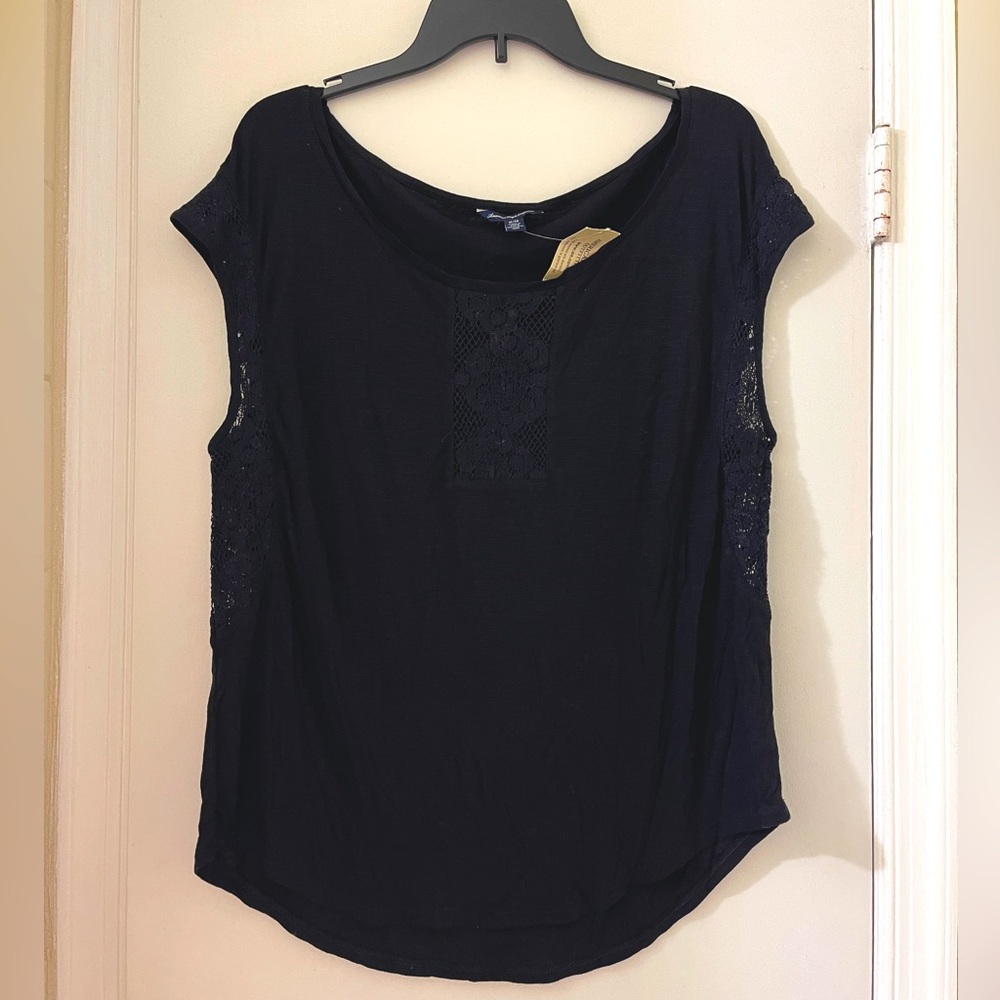 American Eagle Outfitters Black Lace Shirt